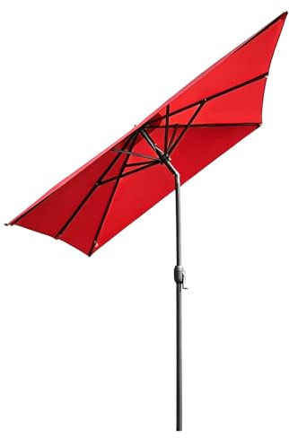 PHQCIV Sombrilla De Jardín Rectangular Grande 2x2M 2x3M, Parasol De Mesa Exterior De Mercado con Manivela E Inclinación Regulable, para Patio, Terraza, Piscina, Balcón Y Jardín Trasero(Red,2.0x2.0M)