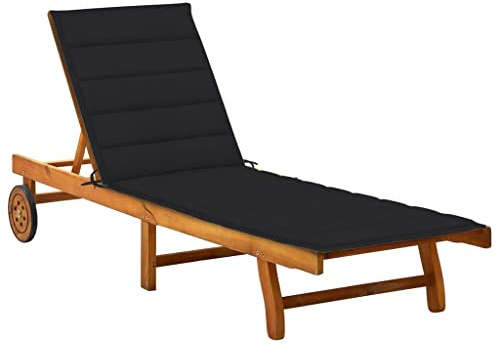 sephironlbb Lettino da giardino in legno massiccio di acacia, con imbottitura, regolabile e pieghevole, resistente alle intemperie e stabile, ideale per balcone, terrazza, piscina