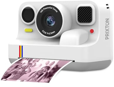 PRIXTON Cámara Infantil Instantánea Click&Go con Impresora, 48MP, Vídeo Full HD 1080p, Zoom 16X, Pantalla 2,4”, Juegos, Marcos Divertidos y 4 Rollos de Papel Incluidos