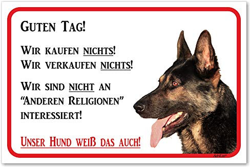 AdriLeo Schild - Vorsicht Deutscher Schäferhund - Wir kaufen Nichts - (15x20cm) / Achtung Hund Wachhund robust langlebig UV-beständig wetterfestes Warnschild
