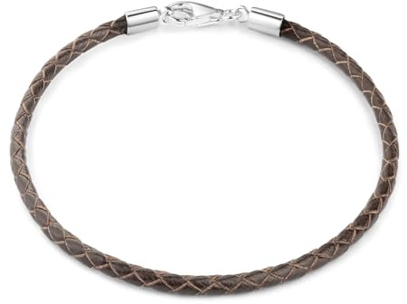 MATERIA 925 Silber Beads Armband Herren Damen - Leder Armband Karabiner braun 18-22cm #A56