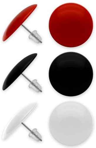 SoulCats Set di 3 orecchini rotondi in nero, rosso e bianco, realizzati in acrilico con perno in acciaio inossidabile, Ø circa 20 mm