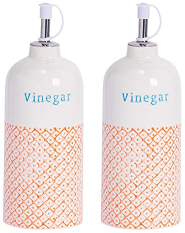 Nicola Printemps Porcelaine vinaigre Bouteilles Distributeur Orange/Motif Blue Print - 500ml - Lot de 2