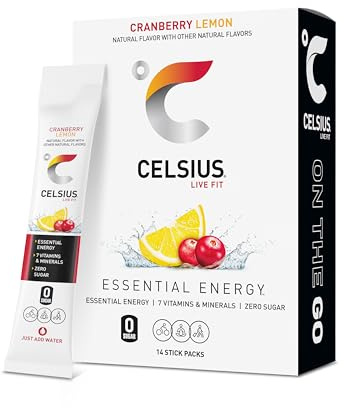 CELSIUS On The Go Cranberry Lemon, Sugar Free Energy Drink Mix (14 Sticks per Pack)