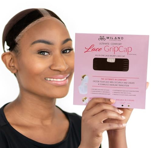 Milano 2-In-1 Lace GripCap, Adjustable Velvet Wig Grip Band with Attached Cap, Secure, No-Slip Wig Accessory for All-Day Wear, Seamless Transition with Reinforced Swiss Lace (Lace Chocolate Brown)