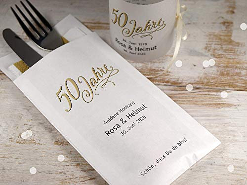 Personalisierbare Bestecktasche Geburtstag Goldene Hochzeit Jubiläum Goldton Jahre nach Wunsch