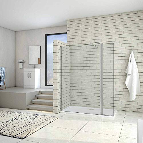 AICA paroi de douche 120x200cm+30x200cm paroi de douche à l'italienne avec un retour de 30cm et une barre de fixation 90cm