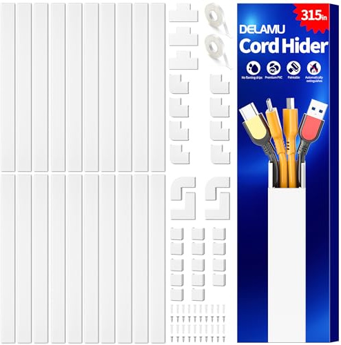 Delamu Electric Cable Trunking, 4M Cable Cover Wire Hiders for Wall, Self Adhesive Wire Trunking, Cable Management to Hide 3-4 Power Cords in Home Office, 10X L400mm, W30mm, H17mm, White