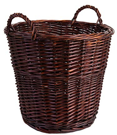 eGenuss | Cesto in vimini intrecciato a mano | PotrabiancØeria, portaoggetti, cestino | Con manici - Senza fodera | Colore: Marrone | Dimensione: L | h 42cm, Ø 39cm