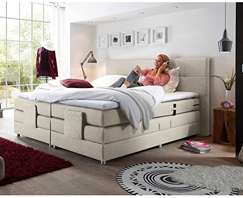 Lomadox Boxspringbett Hotelbett Doppelbett in Ivory Creme, Komfort Topper, 180x200 cm, H2, elektrisch verstellbar, Taschenfederkern-Matratze