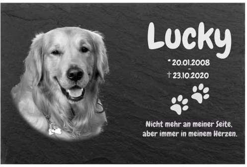 Pokal Center Westerheider Gedenkstein mit Foto & Text, Gedenktafel mit personalisierter Gravur für Hunde, Katzen, Haustiere Tiergrabstein aus Naturschiefer 30 x 20 cm