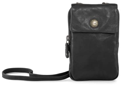 Cas8 Handytasche zum Umhängen Lilly, Smartphonetasche aus Leder mit RFID-Schutz und 6 Kartenfächer, Verstellbarer & Abnehmbarer Gurt, passend für Handys bis 8,5x15x1,3cm, Graphite