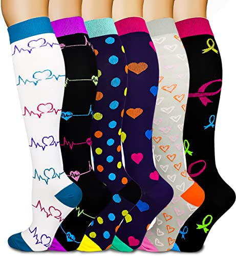 Kuzimua 6 Pares Calcetines/Medias de Compresión para Hombres y Mujeres, Running, Deporte, Correr, Senderismo, Volar, Viajar, Varicosas, Embarazo y Médicos (M, Mezcla 01)