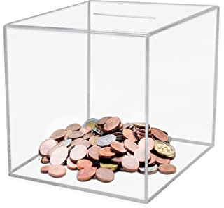 15 × 15cm Acrylic Piggy Bank Break to Open Square Money Box for Adults Acrylic Money Saving Box 6× 6× 6, Transparent