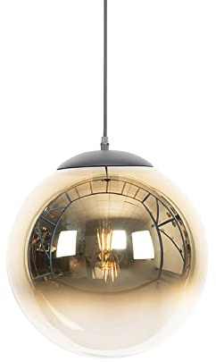 Qazqa Art Deco Pendelleuchte, Pendellampe - Pallon - Schwarz Gold, 33cm, Ideal als Wohnzimmerlampe