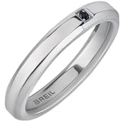 Breil, Anello Uomo Collezione Y, Fedina da Uomo in Acciaio Lucido con Cristallo Nero Incastonato, Anello Maschile dal Design Semplice e Minimal