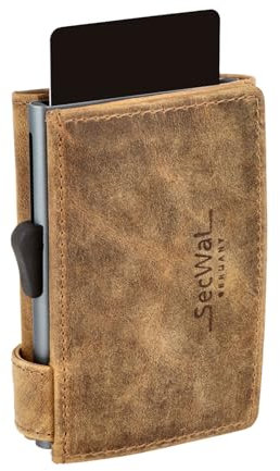 SecWal Kartenetui mit XXL Münzfach Druckknopf inkl. Geschenkbox - Made in Germany - Geldbörse inkl. Ebook für Damen und Herren - RFID Schutz Geldbeutel mit Wiener Schachtel (Hunter Braun)