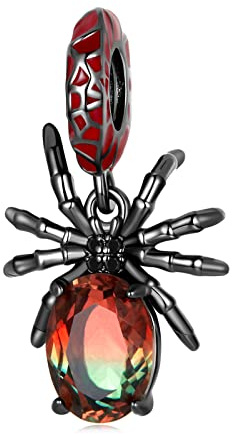 Qings Perle de charmes pendentif araignée noire créative Argent 925 Verre transparent étincelant Élément d'insecte d'Halloween Plaqué Or Noir pour Bracelet Collier