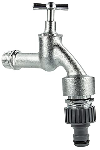 tecuro Auslaufventil 1/2 Zoll, Knebeloberteil, Rohrbelüfter, Steckkupplung, Dichtband - MS mattverchromt - 22722-PD
