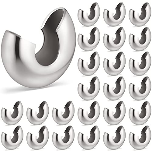 Henoyso 24 Pcs Bead Chain Stop 7 mm Large Beaded Chain Stopper Metal Blind Control Ball Physical Crimp Stopper for Sizes 6 or 8, Silver