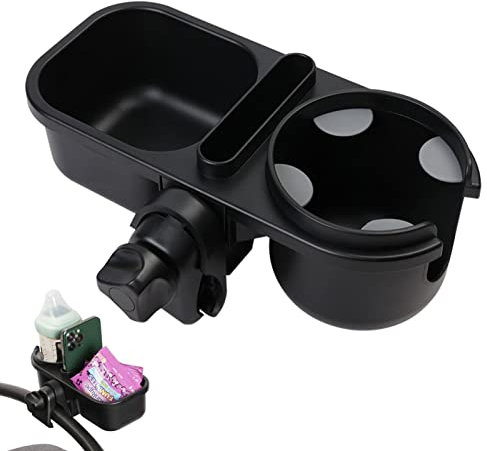 Generic Kinderwagen Getränkehalter, Tragbarer 3-in-1 Becherhalter Handyhalter für Kinderwagen, Fahrrad, Rollstuhl, Gehhilfe, Roller, Schwarz