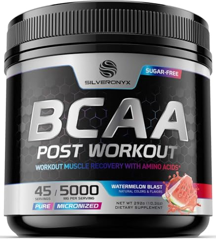 Post Workout Recovery Powder with BCAA - Extra Strength Muscle Recovery Drink Mix with L-Glutamine & Amino Acids - Sugar Free After Workout Hydration Powder Supplement - Watermelon Blast - 45 Servings