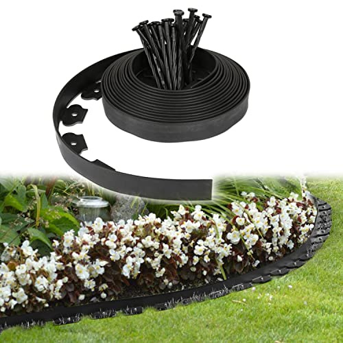Randaco Bordure de Jardin en Plastique, Bordure de Parterre avec 120 Piquets d'ancrage Bordurette de Pelouse Flexible Bordure de Gazon, Longueur 40 m, Hauteur 5 cm, Noir