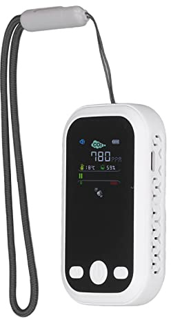 Luftqualitätsmessgerät, CO2-Detektor, NDIR-Erkennung, Typ C, Ladetemperatur, Luftfeuchtigkeit, CO2-Messgerät, Tragbarer Luftqualitätsmonitor (Weiß)