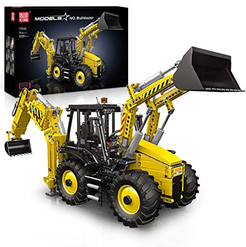 Mould King 17036 Technik Baggerlader Bausteine, 2239 Teile Backhoe Loader Modell, MOC Große Bagger Klemmbausteine Montagesatz mit Fernbedienung und 8 Motoren