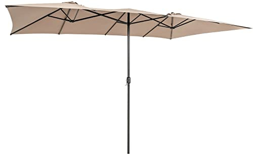 COSTWAY Ombrellone da Giardino Doppio 426 cm, con Manovella e 10 Stecche, Ombrellone Rettangolare Pieghevole, per Giardino Piscina Terrazza, 426 x 265 x 260 cm (Caffè)