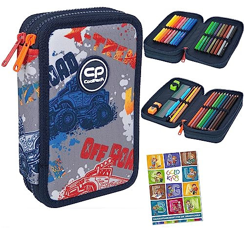 COOLPACK 2-fache Federtasche Federmappe Federmäppchen OFFROAD Graffiti 35-teilig Schüleretui Stifte und Pinsel Fanartikel inkl. Aufgabenheft Federbox Etui Stiftetasche Schlamper-Etui Schul-Etui