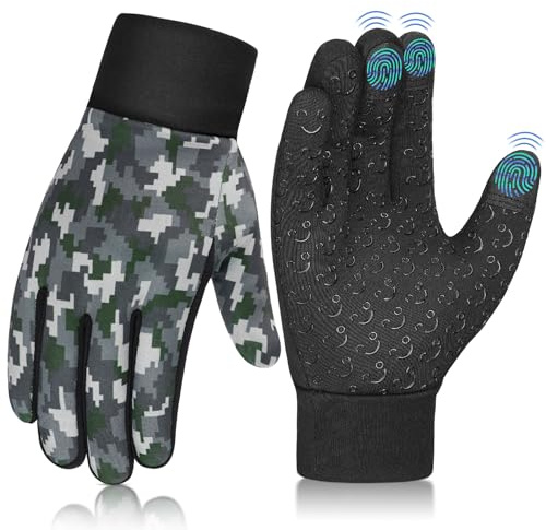 Kids Winter Sports Thermal Gloves - Cycling Boys Touchscreen Windproof Warm Anti-Slip Children Girls Age 4-12 Years For Bike Mitts Riding Running Football Warm Outdoor Hiking Walking Ski Camouflage