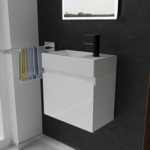 Alpenberger Gäste WC Waschbecken mit Unterschrank 45 cm Breit | Waschtisch Set Klein | Aufsatzwaschbecken Waschtischunterschrank Hängend | Möbel Hängeschrank | Waschbeckenunterschrank Weiß