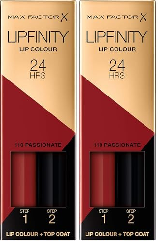 Max Factor Lipfinity Lip Colour Passionate 110 – Kussechter Lippenstift mit 24h Halt ohne auszutrocknen, mit intensiver Farbabgabe, präzisem Applikator & intensiv pflegendem Gloss-Top Coat