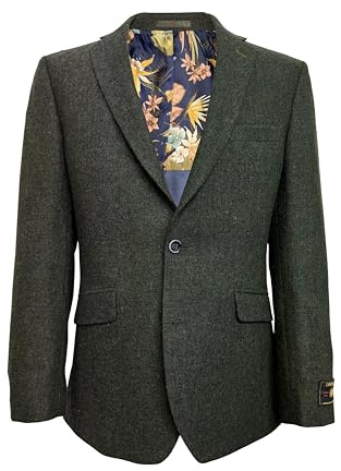 Giacca da uomo in tweed di lana, giacca blazer per matrimoni, caccia, corse di cavalli, formale, verde salvia, Verde, 52