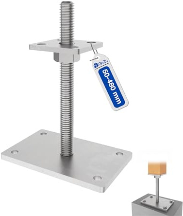 GeZu Impex Pfostenträger Alfred Höhenverstellbar M30 x 500 mm, 100 x 100 mm Zinklamellenbeschichtet Verstellbar Stützenfuß Pfostenschuh Pfostenhalter