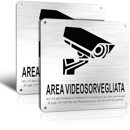TAKULA Area Videosorveglianza Cartello 15x15cm 2 Pezzi Segnale GDPR Adesivo | Alluminio resistente. Supporto adesivo. Conforme GDPR. Ideale per negozi, uffici e aree private con videosorveglianza.