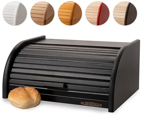 FALKENBERGER Brotkasten aus Holz Schwarz ca. 39x29x18cm Rollbrotkasten traditionell Brotbox mit Roll-Deckel Handmade