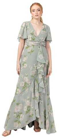 Anaya with Love Women's Women's Maxi Dress Ladies Wrap V-Neck Flutter Sleeve Ruffle A-line Bridesmaid Wedding Guest Occasion Prom Ball Gown Dress (Pack of 1)