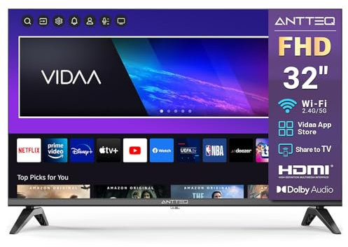 Antteq Vita Smart TV 32 Pulgadas,(Televisores 81cm) Full HD,App Store,Share to TV,Netflix/Youtube/Pluto TV,WiFi,Modelo 2024