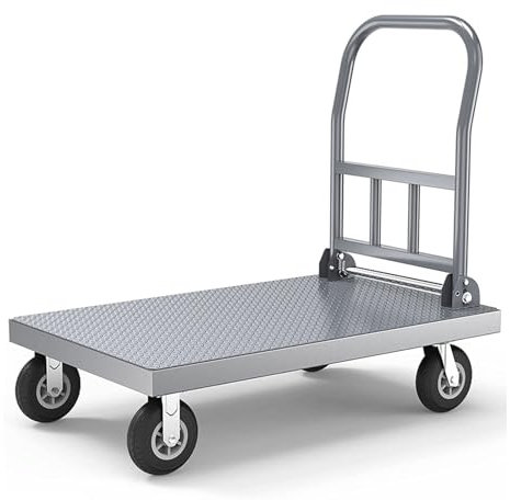 BKEKM Plattformwagen Plattformwagen, zusammenklappbarer Schiebewagen aus Metall mit Rädern, Flacher Handwagen, Tragfähigkeit 500 kg, beweglicher Dolly-Wagen, tragbarer Flachbettwagen zuverlässig