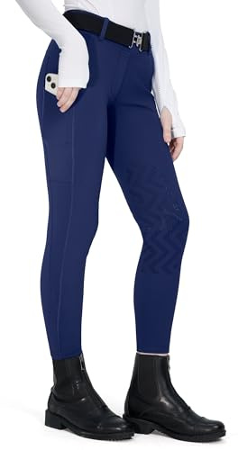 FitsT4 Sports Pantaloni invernali da equitazione per bambini, con rotula, in silicone, termici, con tasca per cellulare e tasche, Blu militare, XL