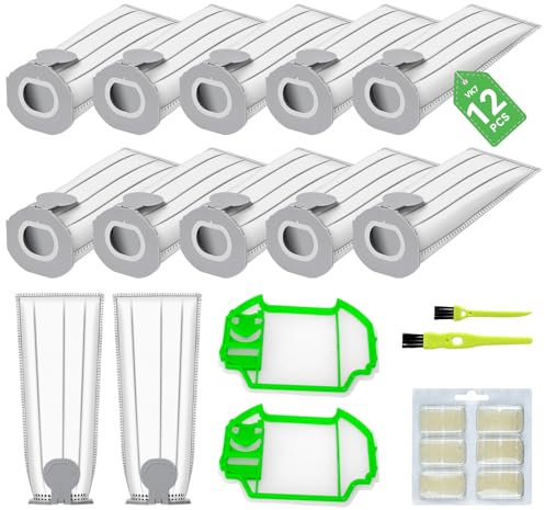 12 sacchetti per aspirapolvere compatibili con aspirapolvere Vorwerk Folletto VK7 FP7 VK7S FP7S,Incluso 12 sacchetti folletto+ 2 Filtri Hepa +6 Profumi+2 Spazzolini Multiuso-Ricambi Vorwerk Folletto