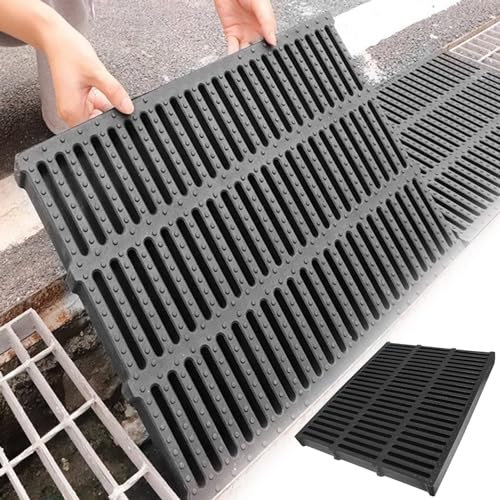 EXCLURA Entwässerungsrinne 60 cm Breites Kanal-Abflussgitter, Außen-Abflussabdeckung für Auffahrt/Bauernhof/Fabrik, Kanalisations-Sickergrube/Regenwasserkanal-Rinnendeck(Thk-5cm (2))