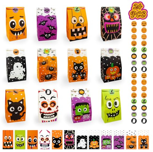 Halloween-Leckerli-Taschen mit Kürbis, 24 Stück gruselige Süßigkeitentüten und Geschenktüten für Kinder, ideale Geschenktüten für Partys und Halloween-Spaß für Süßes oder Saures