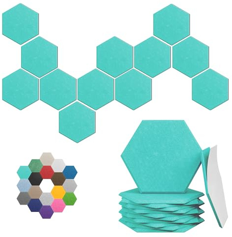 Lot de 18 panneaux acoustiques hexagonaux à haute densité, 30,5 x 25,4 x 0,1 cm pour une meilleure réduction du bruit, à faire soi-même, idée pour studios, bureaux et cinéma maison (bleu viking)