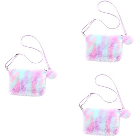 WRITWAA 3stücke Regenbogen Plüsch Damen Umhängetasche Verstellbare Schultertasche Für Teenager Damen Flauschige Crossbody-tasche Für Freizeit Ausgehen