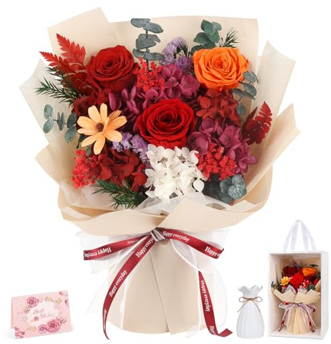 Flowers for Delivery Prime Preserved Flowers Bouquet with Vase,Red