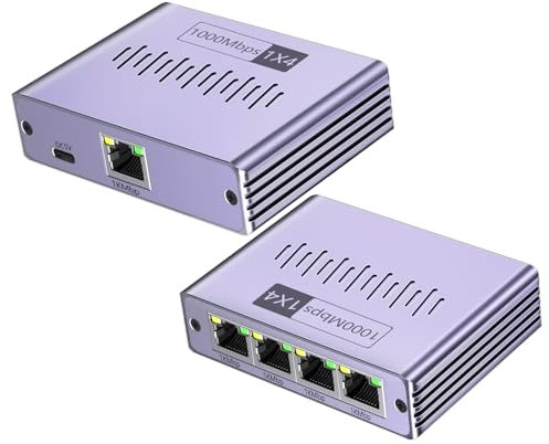 Ethernet Splitter 1 to 4,Gigabit Ethernet Switch, 1000Mbps RJ45 LAN Internet Splitter, 4 Port Gigabit Ethernet Switch for Computer, Laptop, Hub, Switch, Router, Set-Top Box