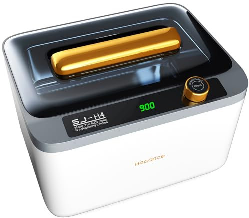 Hogance Ultraschallreinigungsgerät Ultraschallreiniger 900ML/75W, 45kHz Digitaler Ultraschallgerät mit 6 Zeitmodi für Schmuck Brillen Uhren Zahnschutz, Einzigartiger Degas-Modi, Weiß+Schwarz+Gold